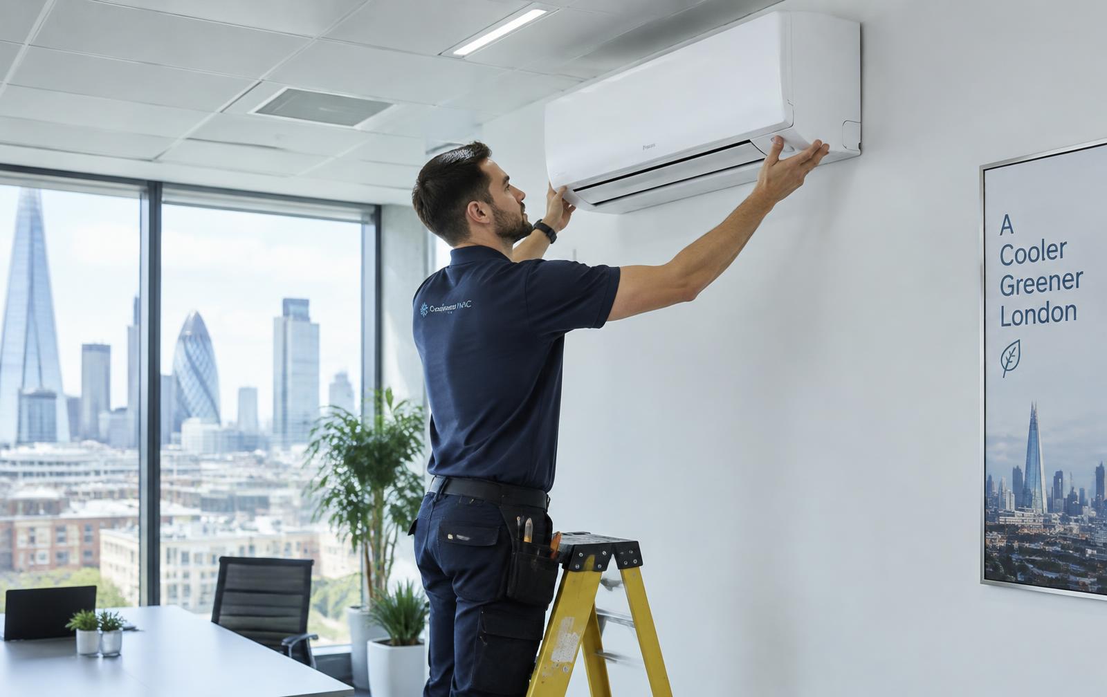 Mi Climate engineer installing an air conditioning unit